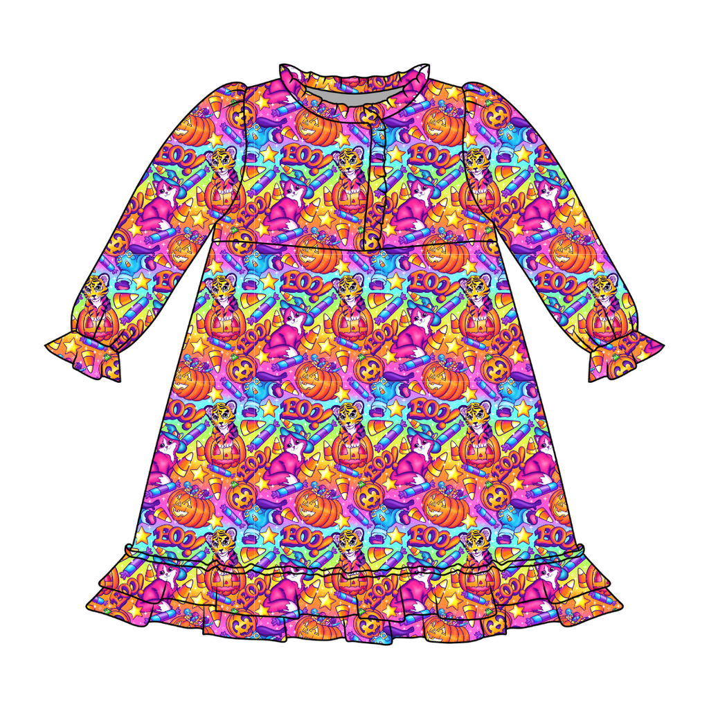 Candy Corn Cuties Emerald Bamboo Long Sleeve Lounge Dress - PRE ORDER