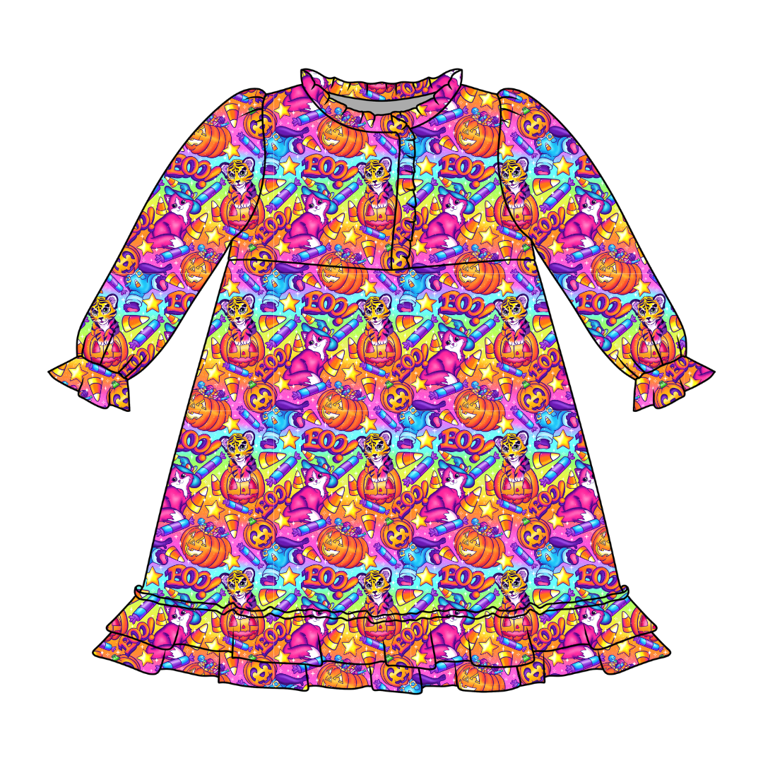 Candy Corn Cuties Emerald Bamboo Long Sleeve Lounge Dress - PRE ORDER
