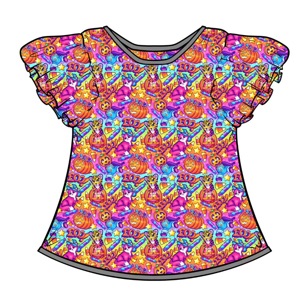 Candy Corn Cuties Moon Short Sleeve Flutter Bamboo Shirt - PRE ORDER