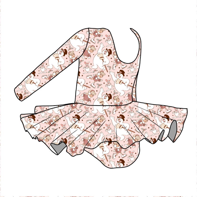 Jolly Snowman - Pink Graceful Long Sleeve Skirted Leotard - Bamboo - Pre Order - Christmas Special