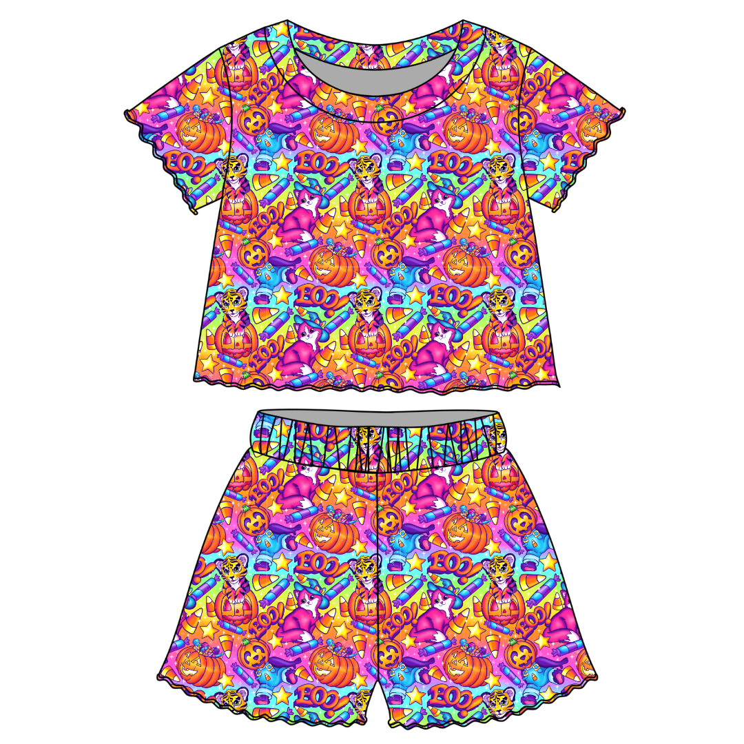 Candy Corn Cuties - Orchid Ruffle Short Sleeve Short Set Bamboo - PRE ORDER