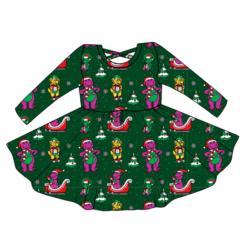 Dino Days of Christmas Violet Long Sleeve Twirl - Knit - Pre Order - Christmas Special