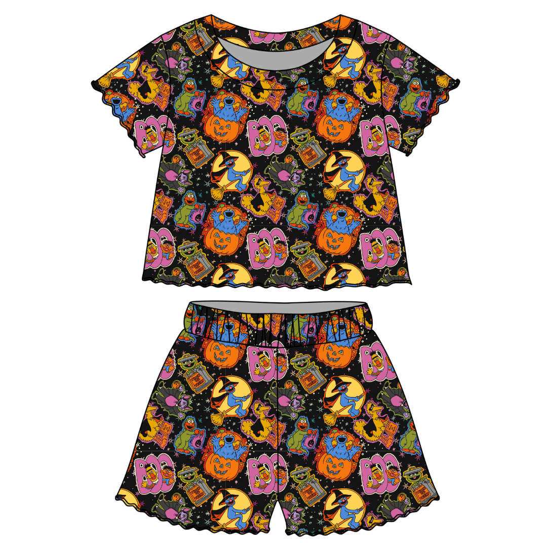 Trick Or Treat Street - Orchid Ruffle Short Sleeve Short Set Bamboo - PRE ORDER