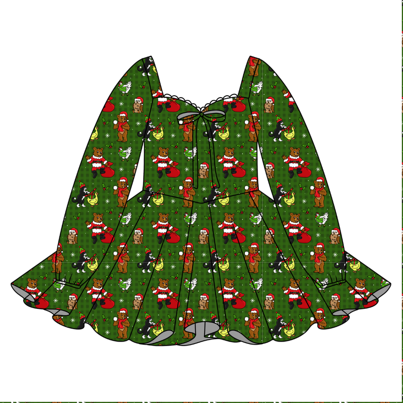 Cozy Cabin Christmas Chloe Long Sleeve Sweetheart Dress - Knit - Pre Order - Christmas Special