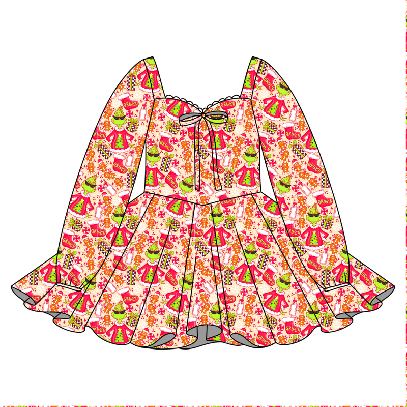 Baking Spirits Bright Chloe Long Sleeve Sweetheart Dress - Knit - Pre Order - Christmas Special