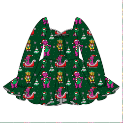 Dino Days of Christmas Chloe Long Sleeve Sweetheart Dress - Knit - Pre Order - Christmas Special