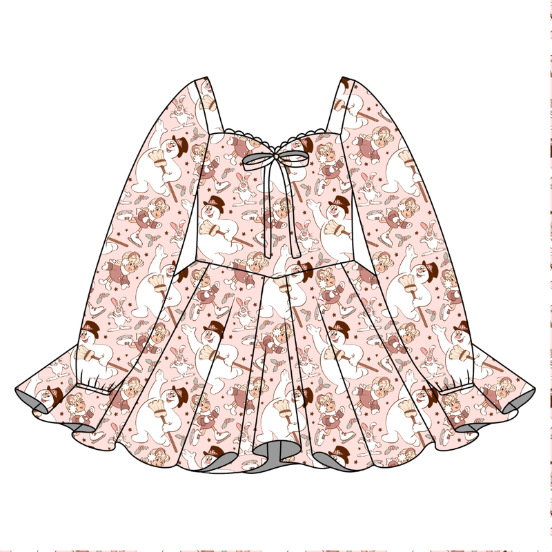 Jolly Snowman - Pink Chloe Long Sleeve Sweetheart Dress - Knit - Pre Order - Christmas Special