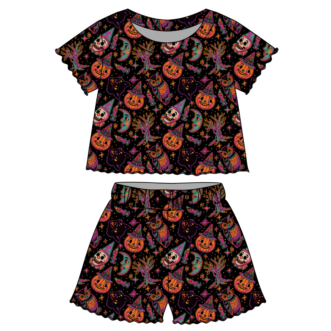Witching Hour - Orchid Ruffle Short Sleeve Short Set Bamboo - PRE ORDER