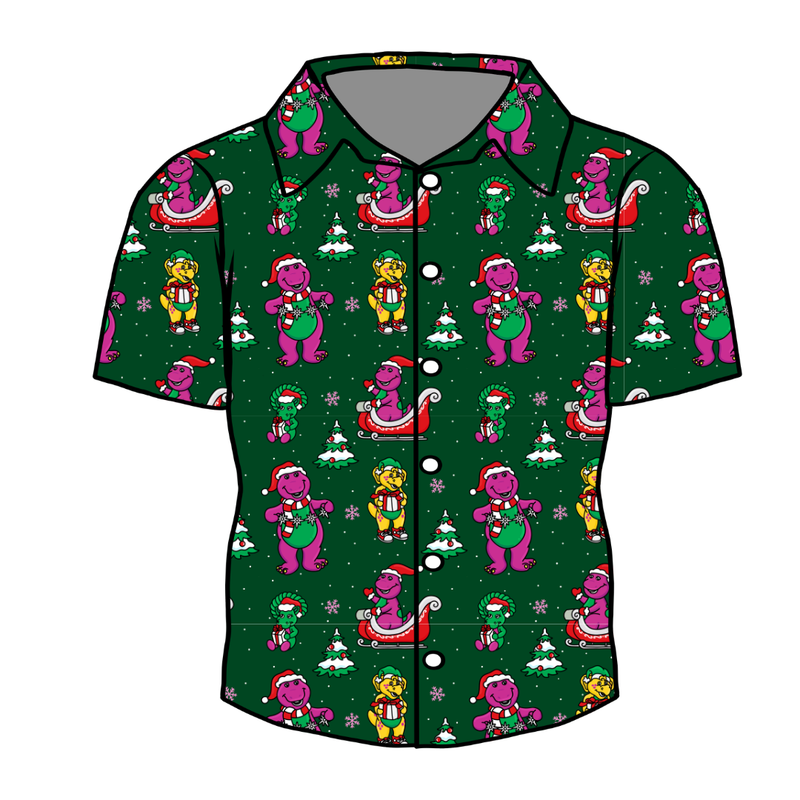 Dino Days of Christmas Men's Button Down - Bamboo - Pre Order - Christmas Special