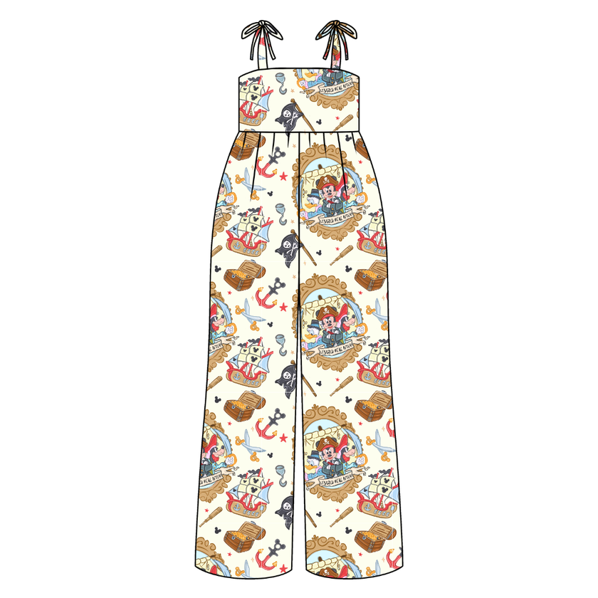Ahoy, Matey! Rene Adult Shoulder Tie Jumpsuit Bamboo - Pre Order