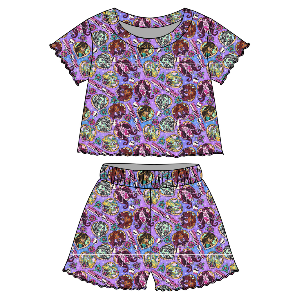 Ghoul Squad - Orchid Ruffle Short Sleeve Short Set Bamboo - PRE ORDER