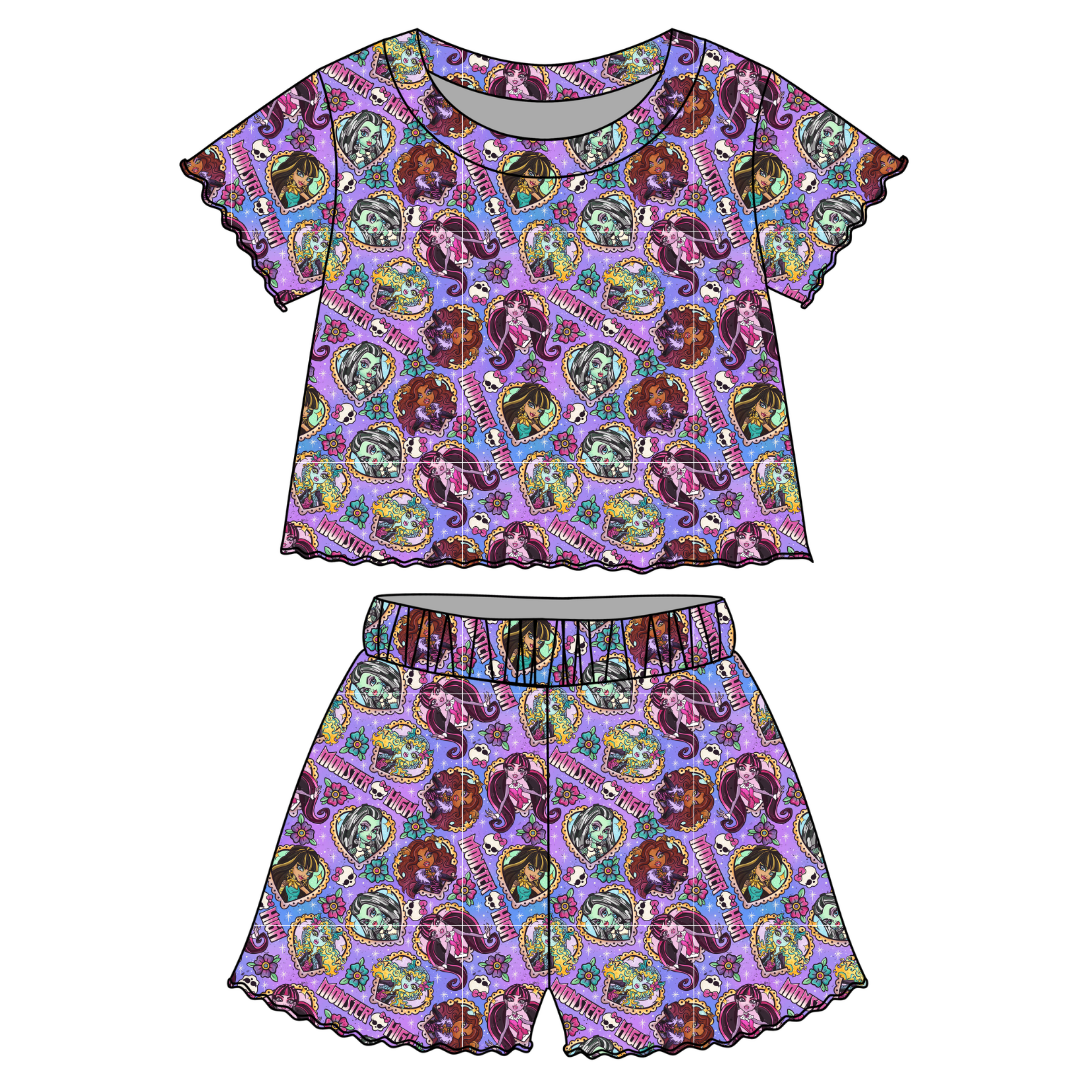 Ghoul Squad - Orchid Ruffle Short Sleeve Short Set Bamboo - PRE ORDER