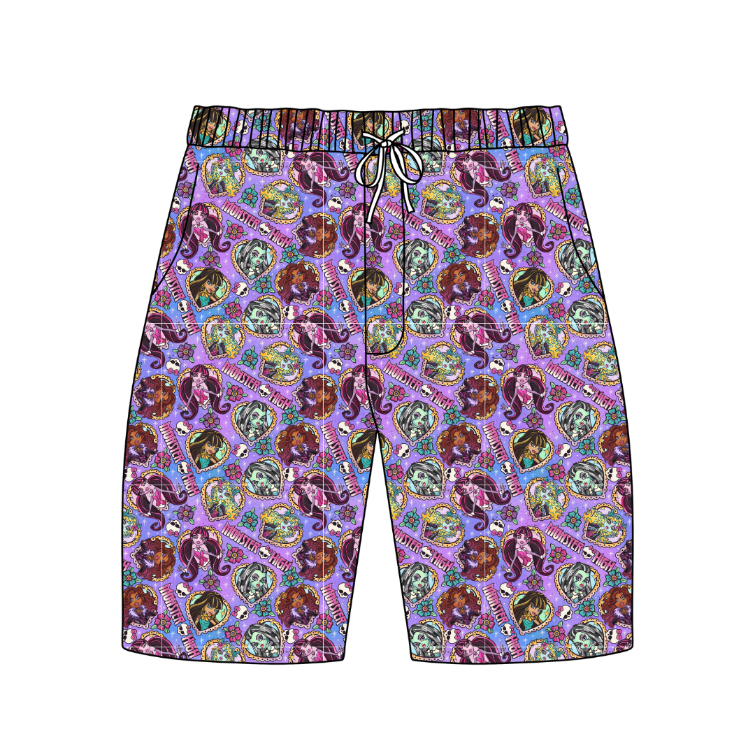 Ghoul Squad Chill Extended Length Adult Pajama Bamboo Shorts - Pre Order