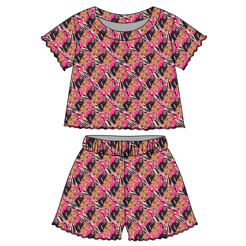Call After Dark - Orchid Ruffle Short Sleeve Short Set Bamboo - PRE ORDER