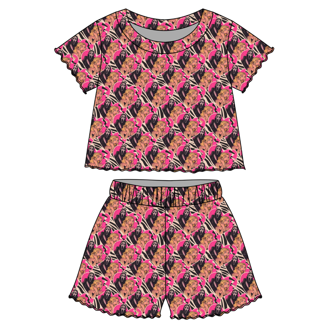 Call After Dark - Orchid Ruffle Short Sleeve Short Set Bamboo - PRE ORDER