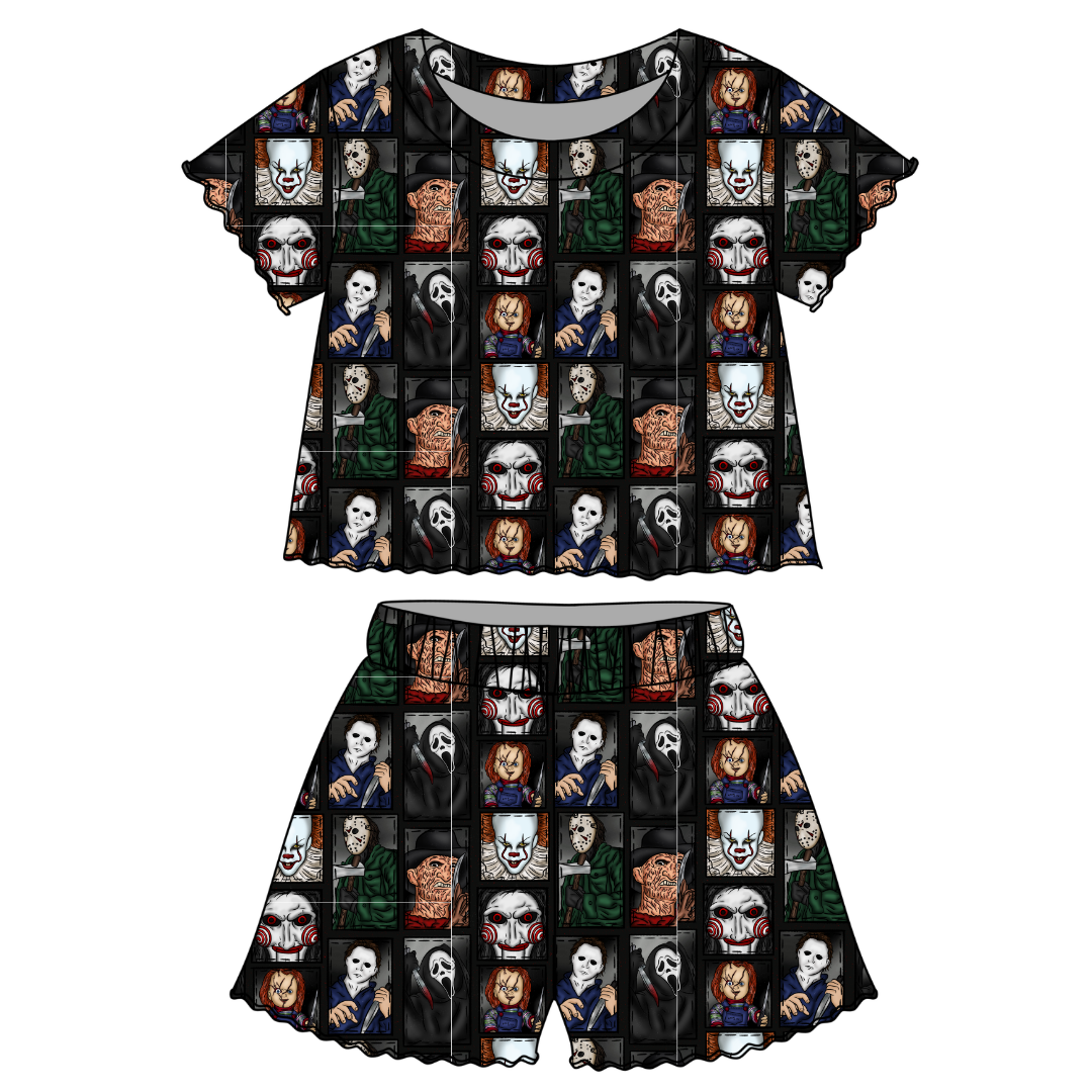 Midnight Society - Orchid Ruffle Short Sleeve Short Set Bamboo - PRE ORDER