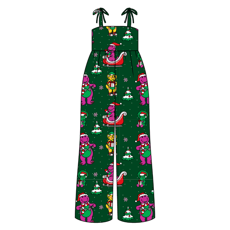Dino Days of Christmas Rene Shoulder Tie Adult Jumpsuit - Bamboo - Pre Order - Christmas Special