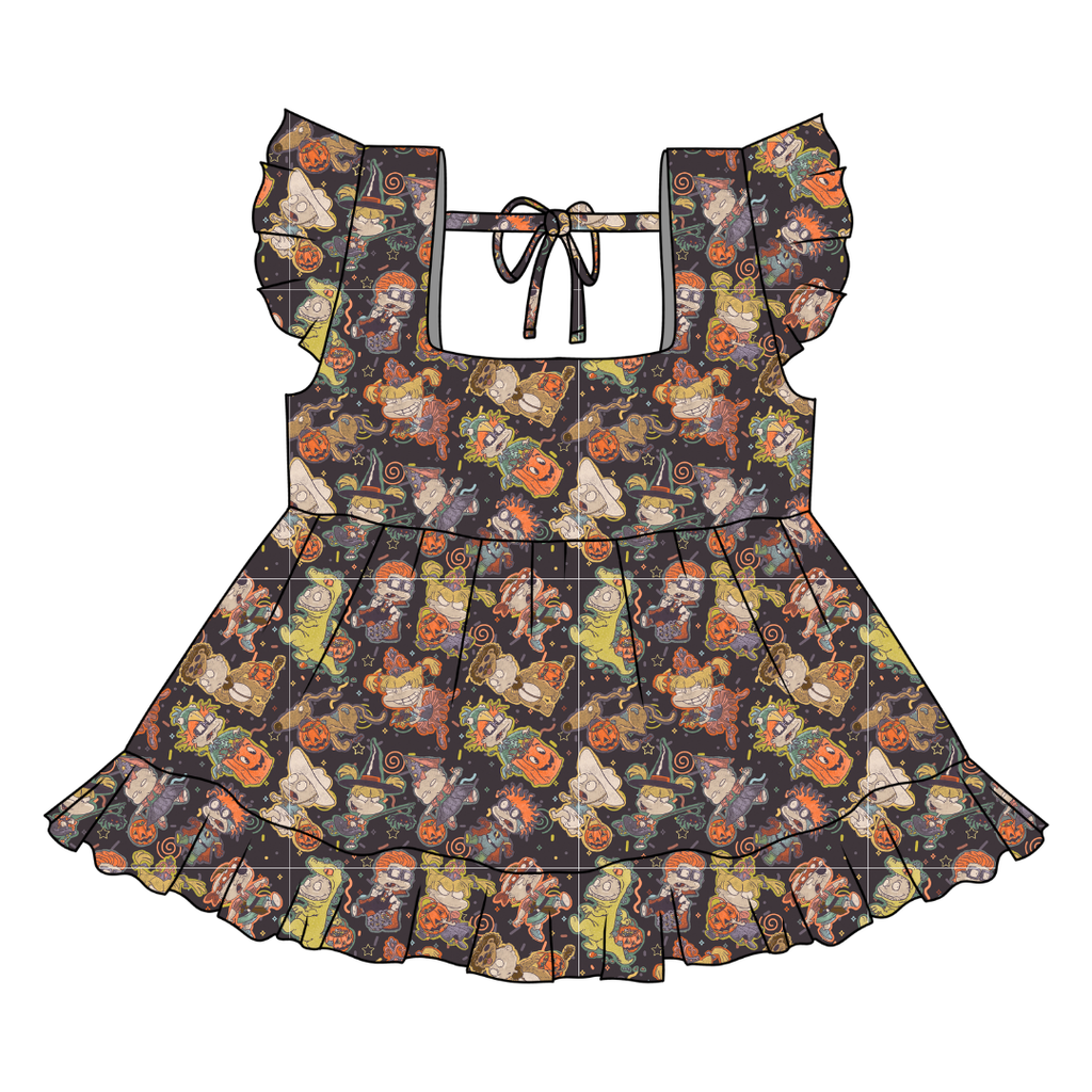 Midnight Mischief - Sadie Tie Back Ruffle Top - PRE ORDER