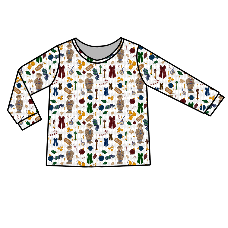 Holly & Plaid Ruby Adult Long Sleeve Shirt - Bamboo - Pre Order - Christmas Special