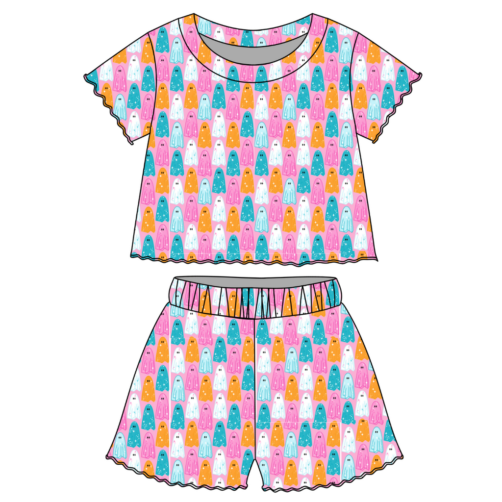 Lets Go Ghouls - Orchid Ruffle Short Sleeve Short Set Bamboo - PRE ORDER