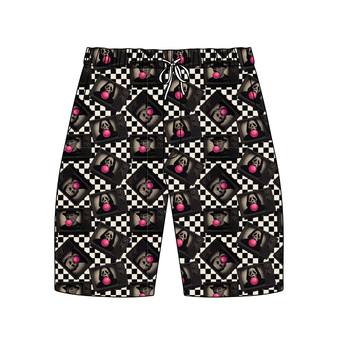 Bubblegum Fright Night Chill Extended Length Adult Pajama Bamboo Shorts - Pre Order