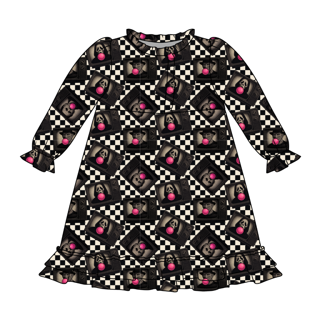 Bubblegum Fright Night Emerald Bamboo Long Sleeve Lounge Dress - PRE ORDER