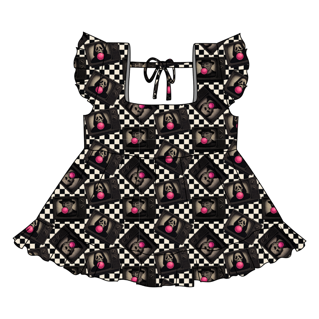 Bubblegum Fright Night - Sadie Tie Back Ruffle Top - PRE ORDER