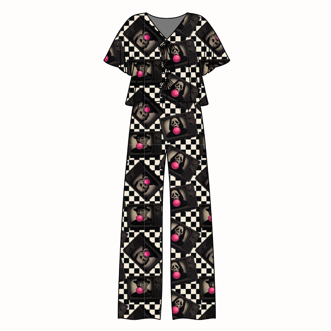 Bubblegum Fright Night - Lollipop Women's Front Tie Set Bamboo - Pre Order