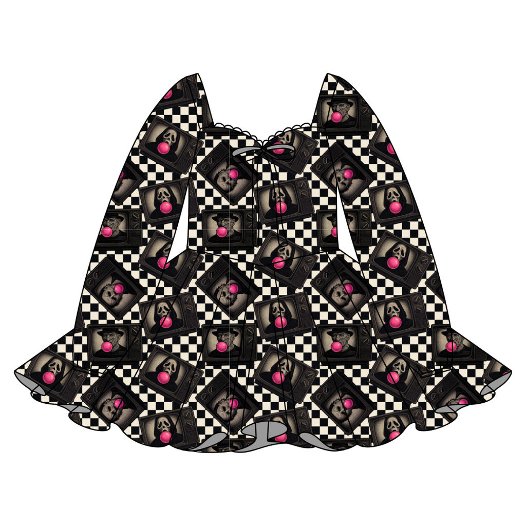 Bubblegum Fright Night - Chloe Long Sleeve Sweetheart Dress Knit - PRE ORDER