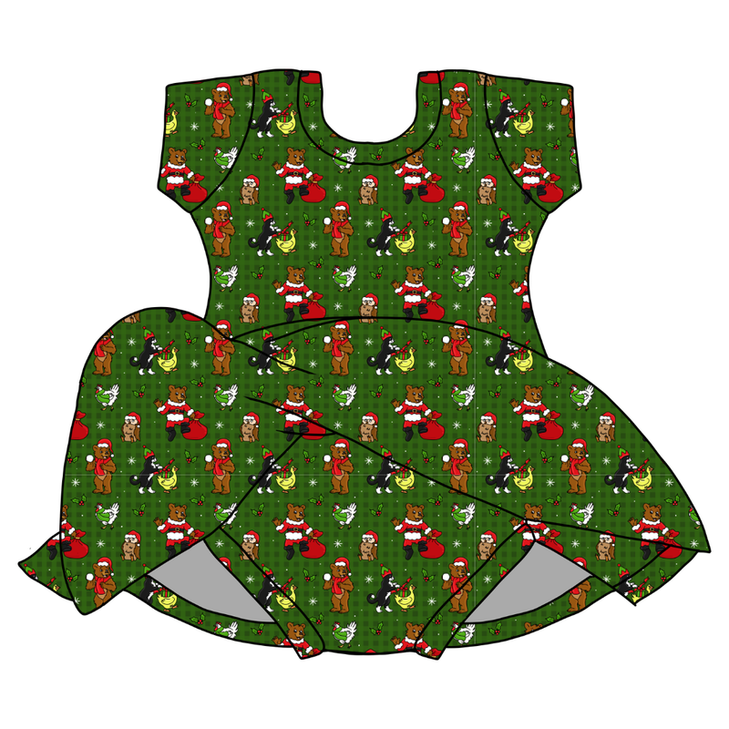 Cozy Cabin Christmas Charming Short Sleeve Skirted Leotard  - Bamboo - Pre Order - Christmas Special
