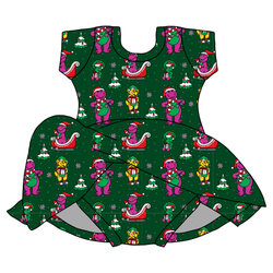 Dino Days of Christmas Charming Short Sleeve Skirted Leotard  - Bamboo - Pre Order - Christmas Special