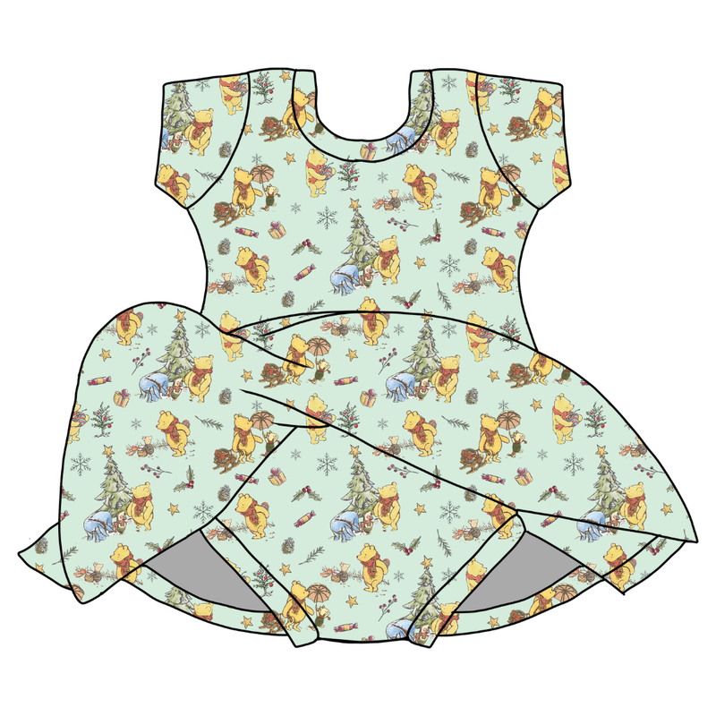 Woodland Christmas Wishes Charming Short Sleeve Skirted Leotard  - Bamboo - Pre Order - Christmas Special