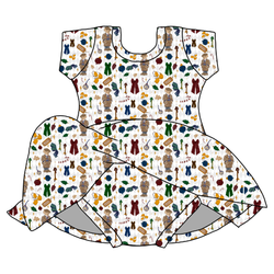 Holly & Plaid Charming Short Sleeve Skirted Leotard  - Bamboo - Pre Order - Christmas Special