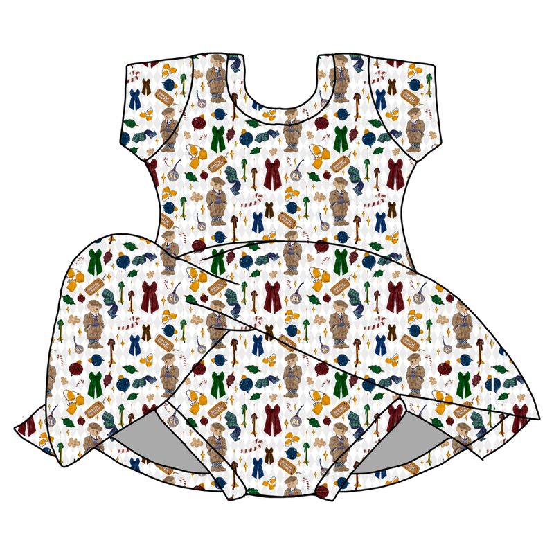 Holly & Plaid Charming Short Sleeve Skirted Leotard  - Bamboo - Pre Order - Christmas Special