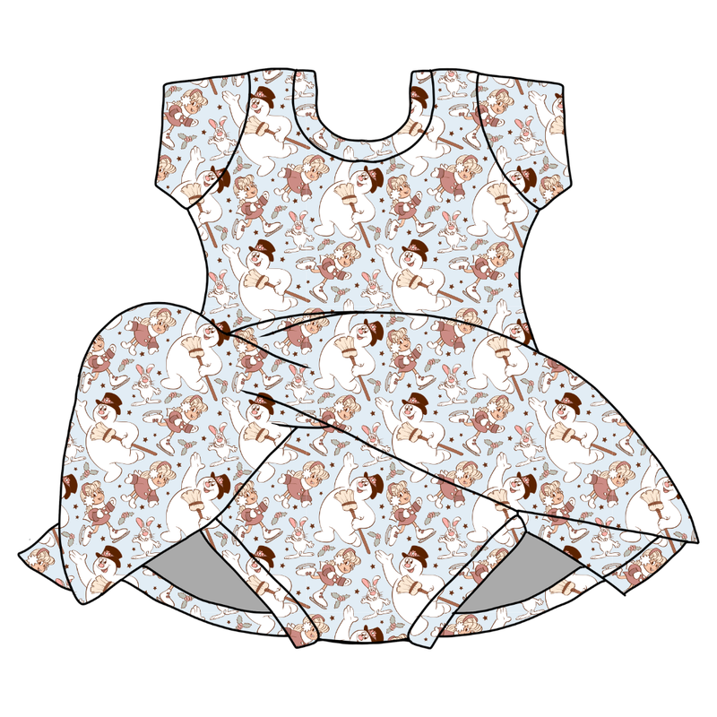 Jolly Snowman - Blue Charming Short Sleeve Skirted Leotard  - Bamboo - Pre Order - Christmas Special
