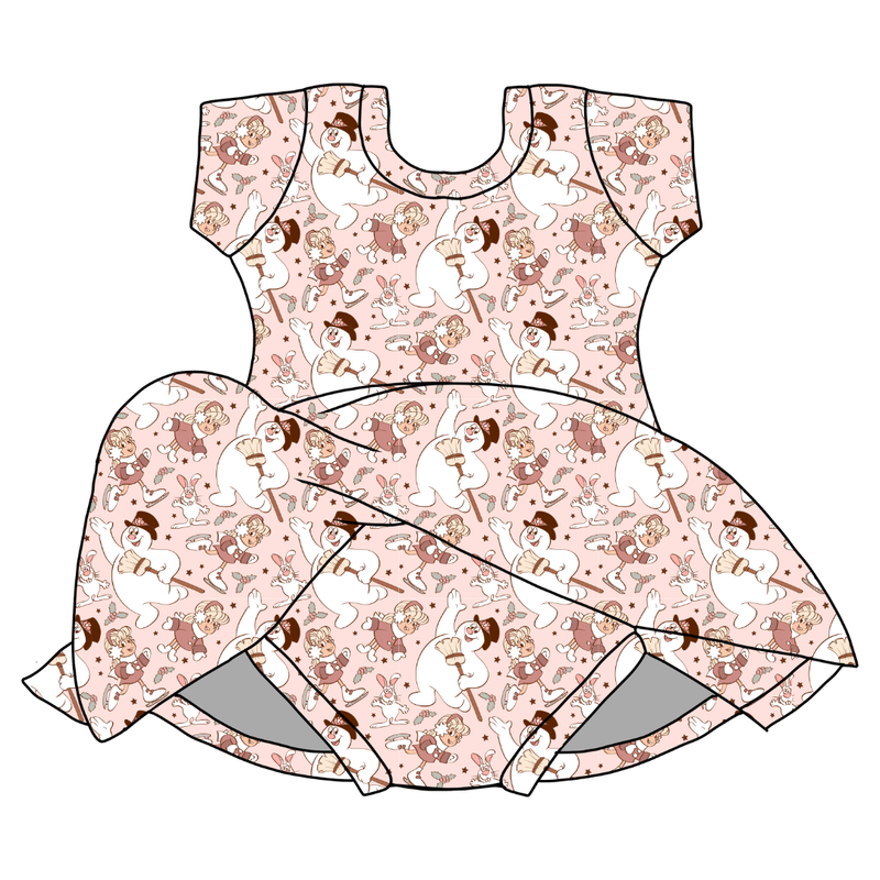 Jolly Snowman - Pink Charming Short Sleeve Skirted Leotard  - Bamboo - Pre Order - Christmas Special