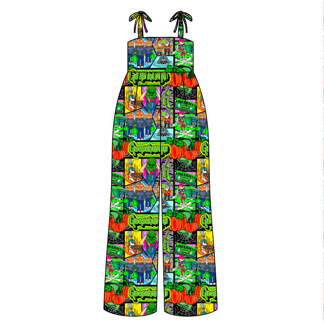 Bedtime Spooks Rene Adult Shoulder Tie Jumpsuit Bamboo - Pre Order