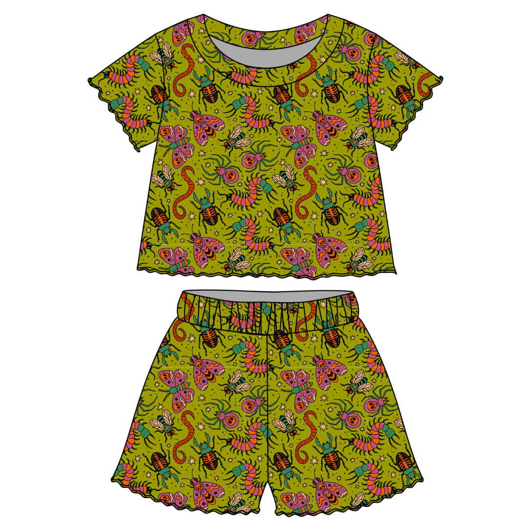 Creepy Crawly - Orchid Ruffle Short Sleeve Short Set Bamboo - PRE ORDER