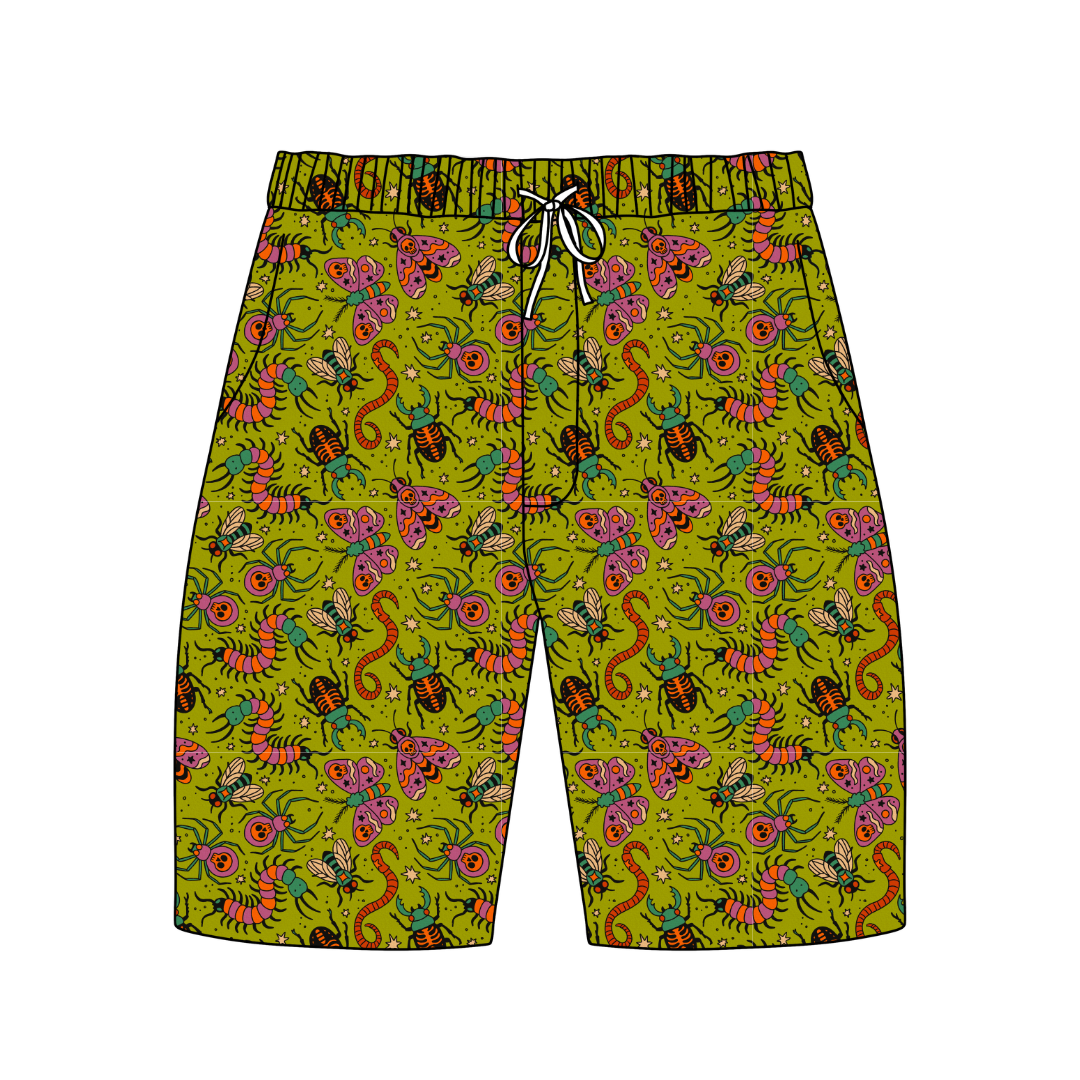 Creepy Crawly Chill Extended Length Adult Pajama Bamboo Shorts - Pre Order