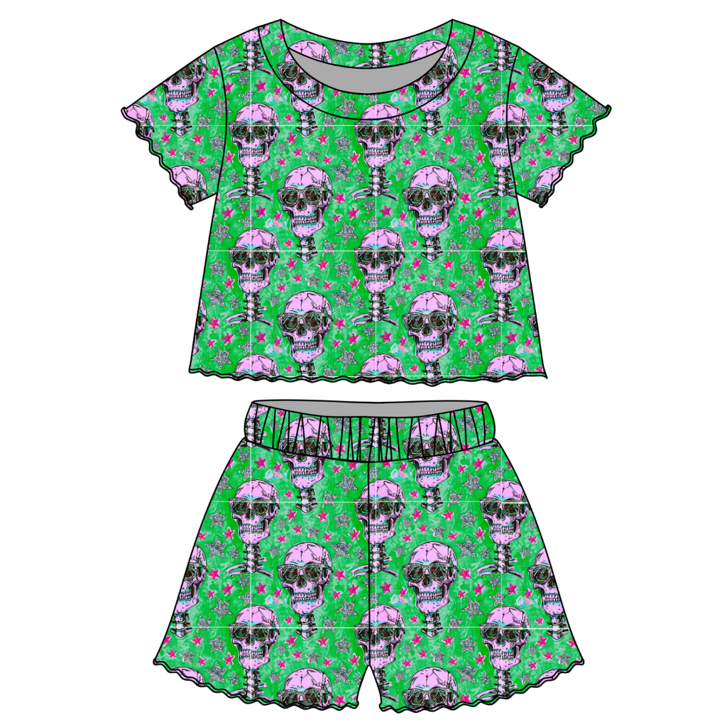 Bad 2 The Bone - Orchid Ruffle Short Sleeve Short Set Bamboo - PRE ORDER