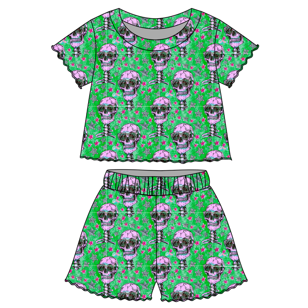 Bad 2 The Bone - Orchid Ruffle Short Sleeve Short Set Bamboo - PRE ORDER