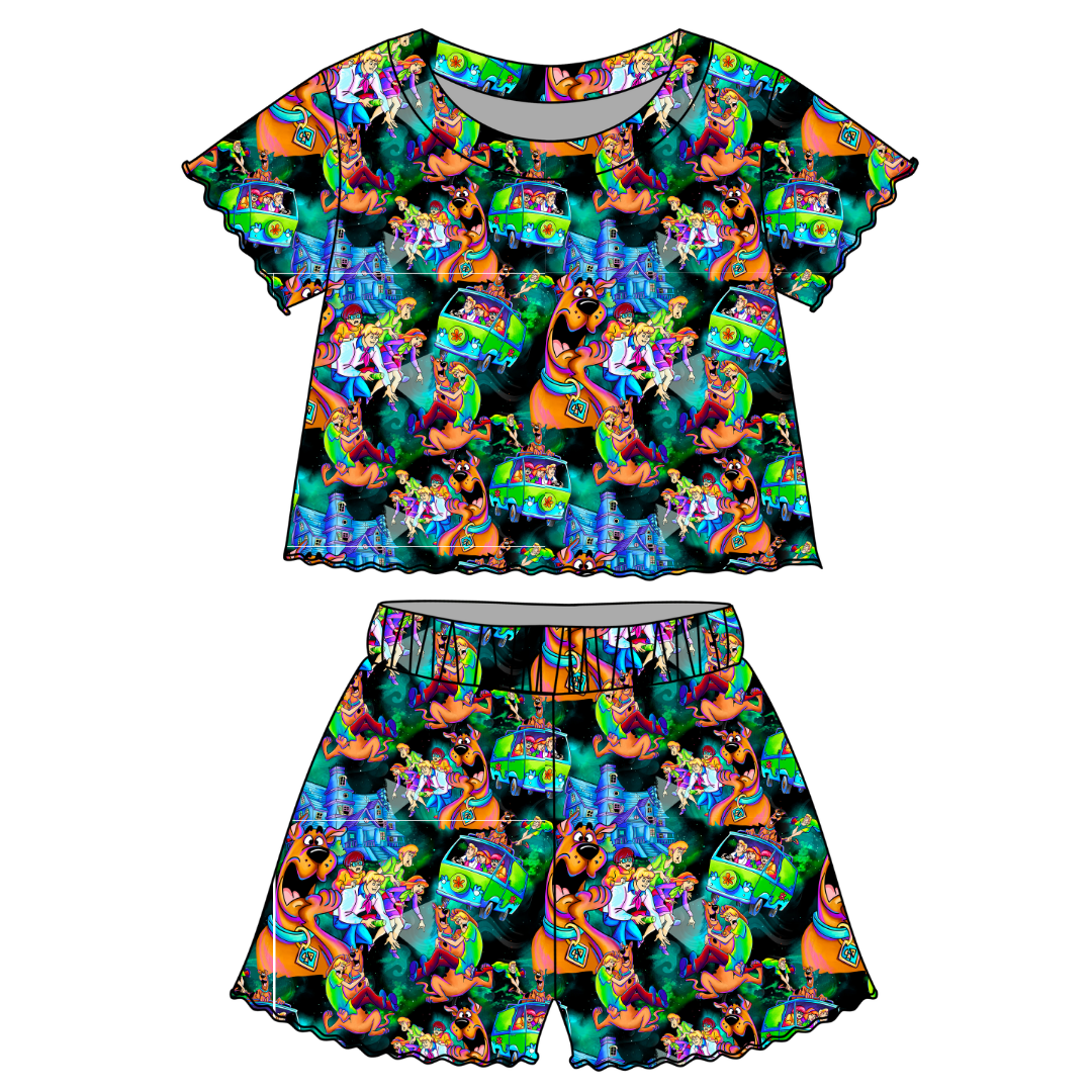 Mystery - Orchid Ruffle Short Sleeve Short Set Bamboo - PRE ORDER