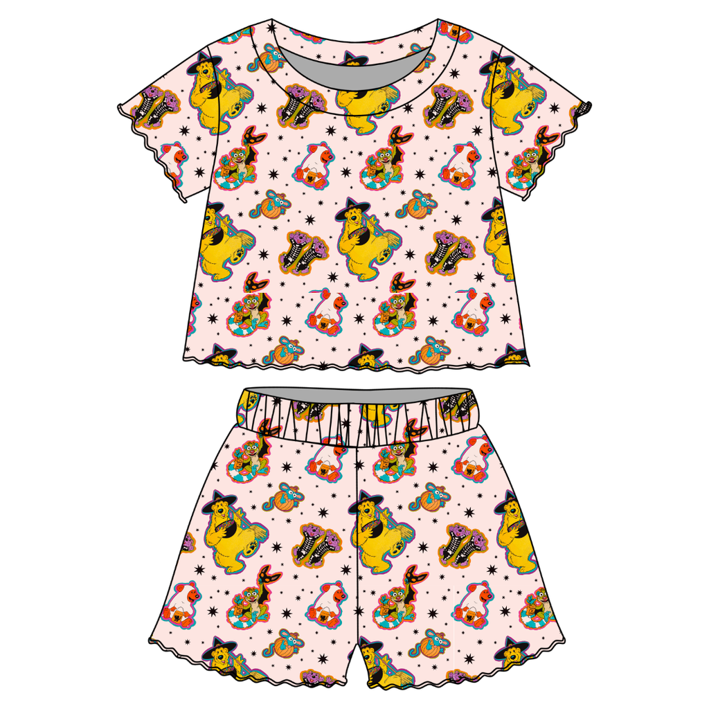 Halloween Bear Orchid Ruffle Short Sleeve Short Set Bamboo - PRE ORDER