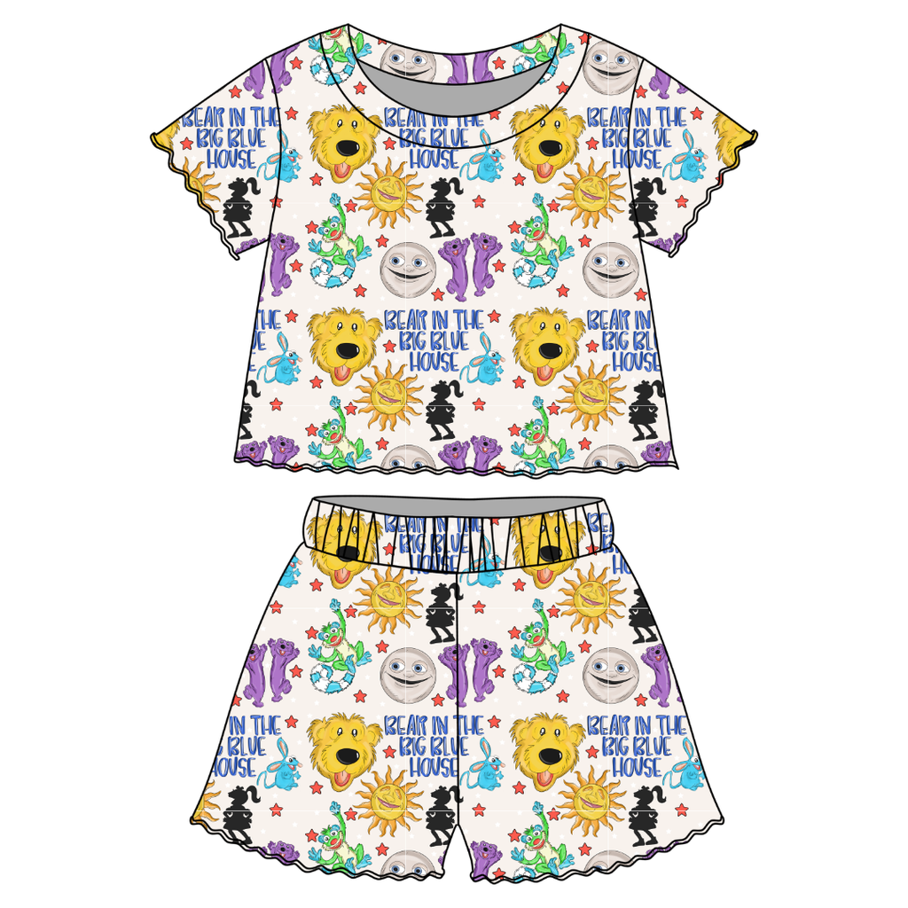 The Big House Orchid Ruffle Short Sleeve Short Set Bamboo - PRE ORDER