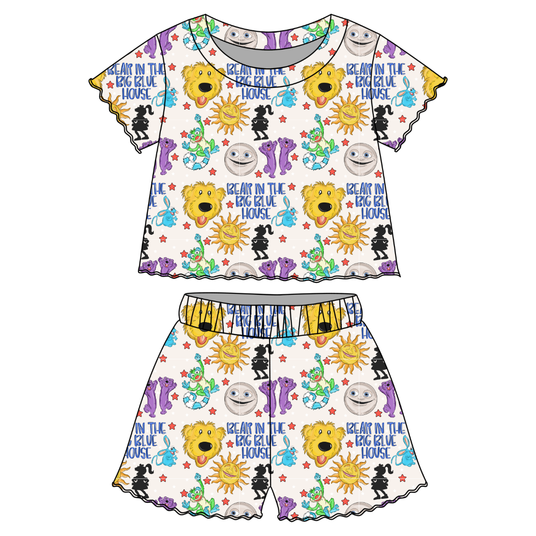 The Big House Orchid Ruffle Short Sleeve Short Set Bamboo - PRE ORDER