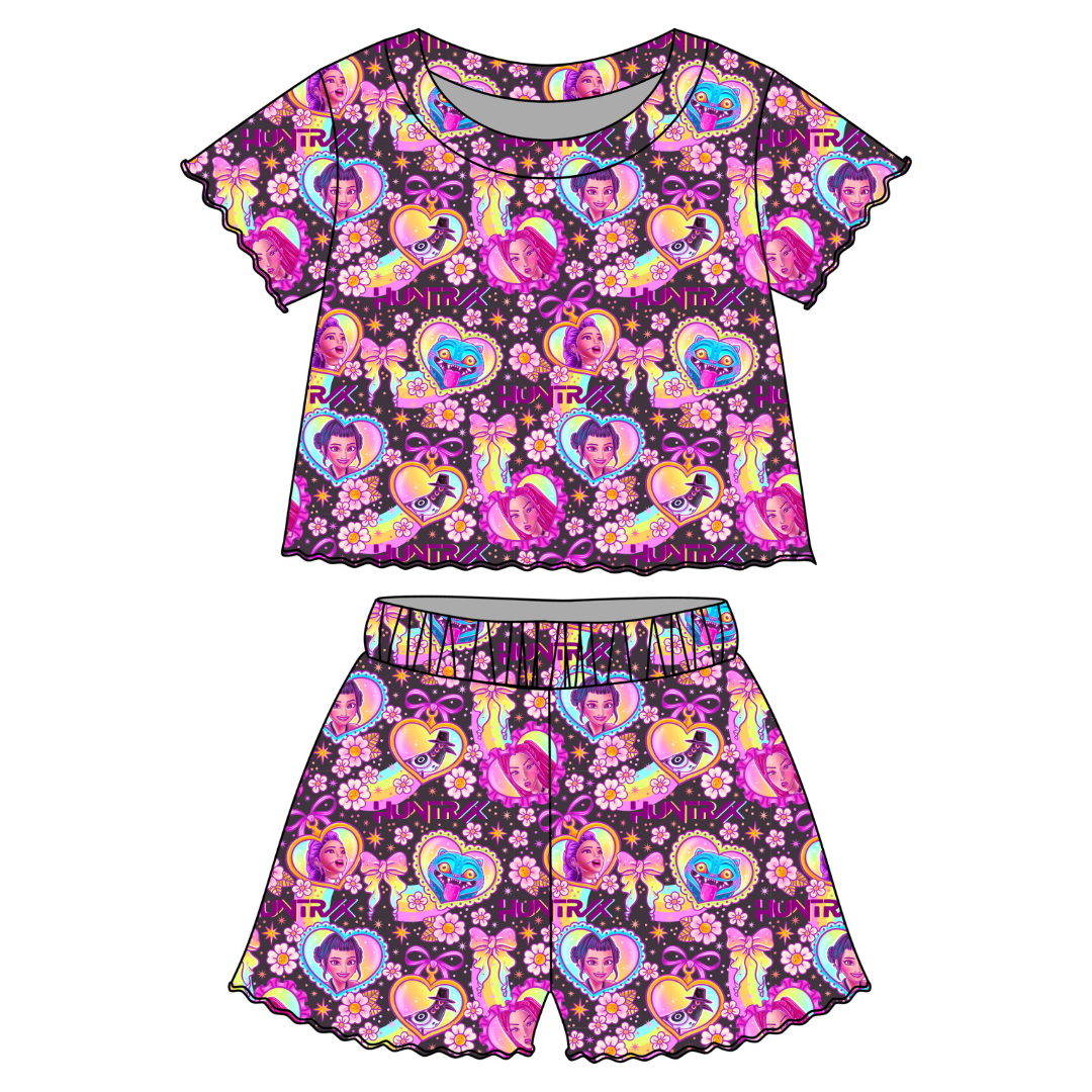 Soda Orchid Ruffle Short Sleeve Short Set Bamboo - PRE ORDER