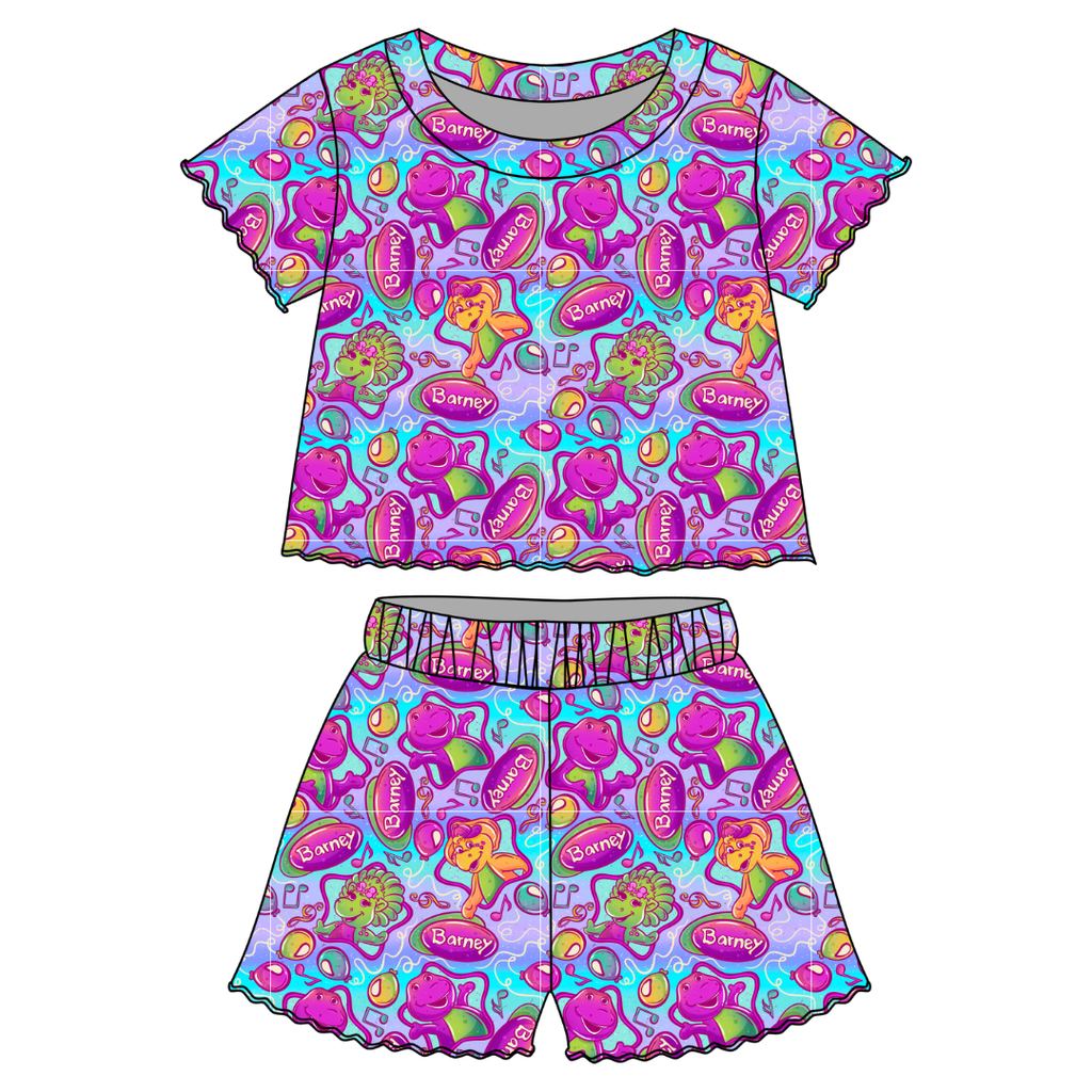 Imagination Orchid Ruffle Short Sleeve Short Set Bamboo - PRE ORDER