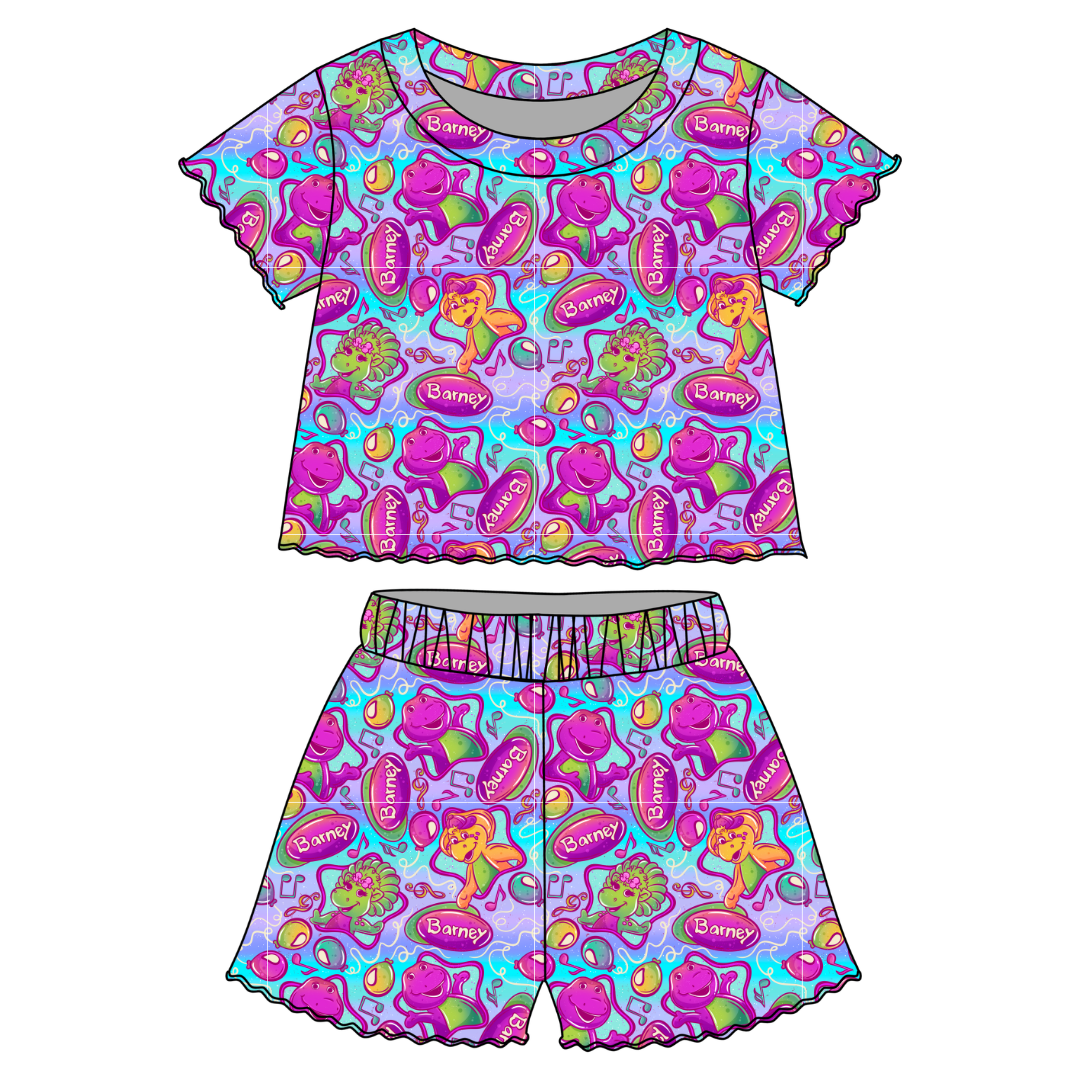 Imagination Orchid Ruffle Short Sleeve Short Set Bamboo - PRE ORDER