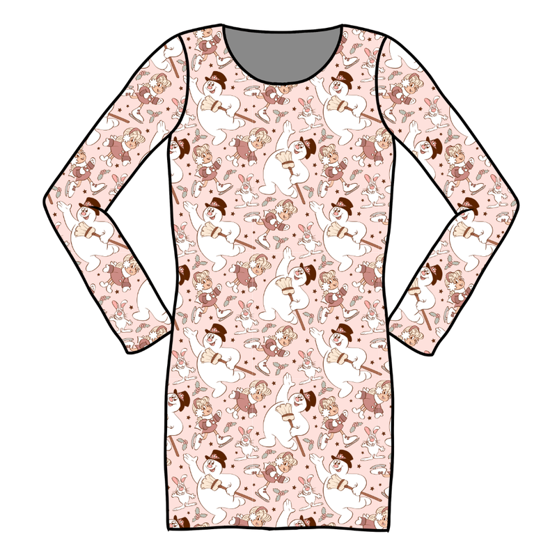 Jolly Snowman - Pink Abby Ribbed Dress - Knit - Pre Order - Christmas Special