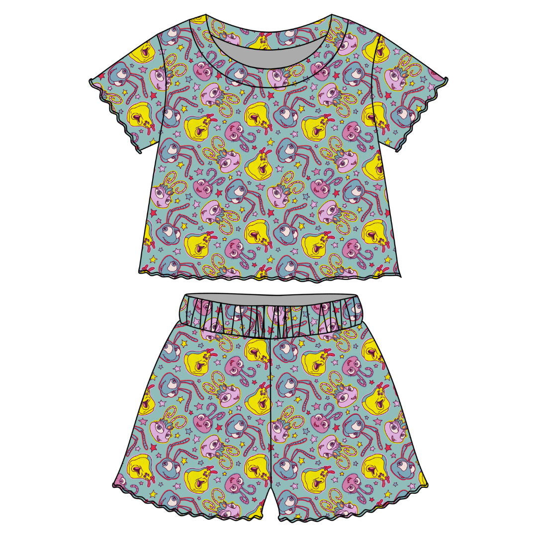 Bugs Orchid Ruffle Short Sleeve Short Set Bamboo - PRE ORDER